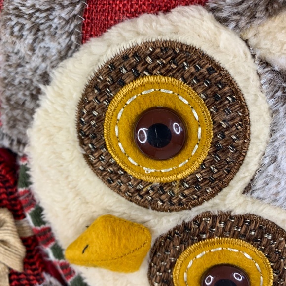 OWL Rustic Christmas Holiday Stocking Sherpa Fuzzy in red green cabincore animal - Picture 5 of 16